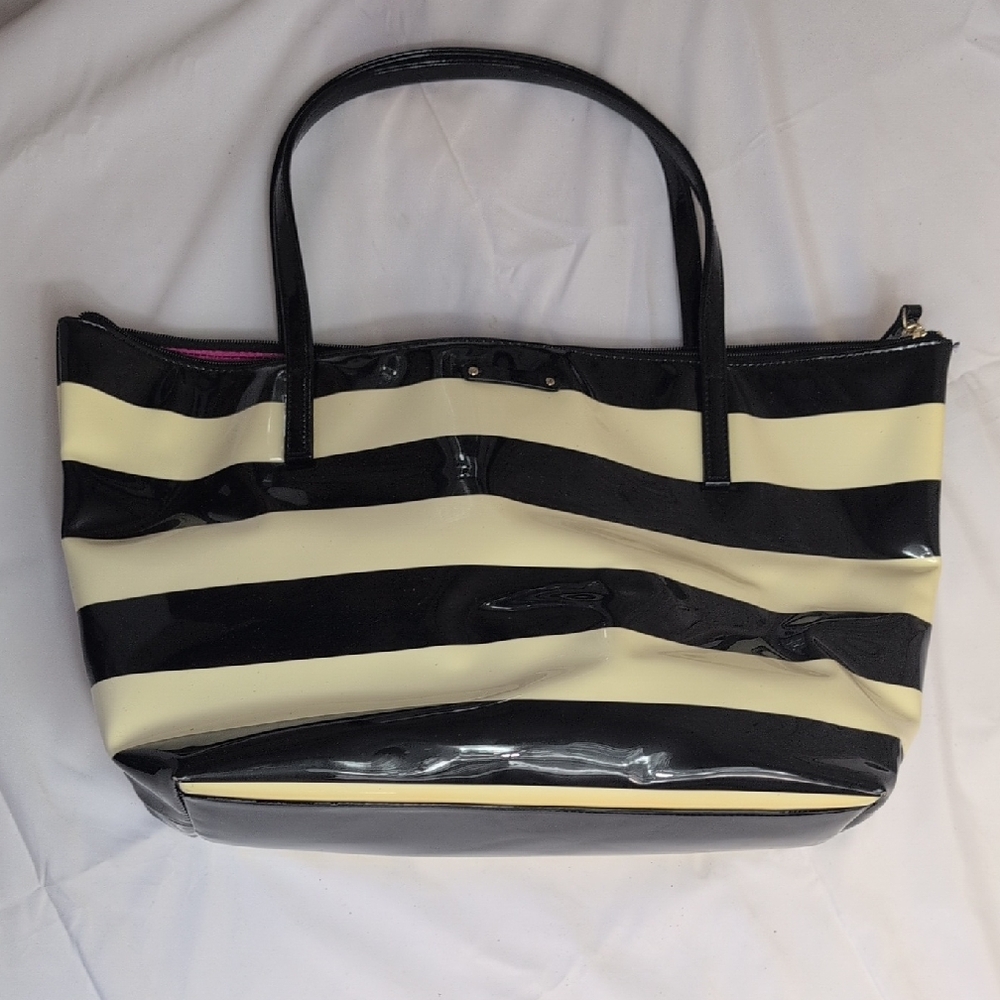 Kate Spade Black and Cream Striped Tote Bag